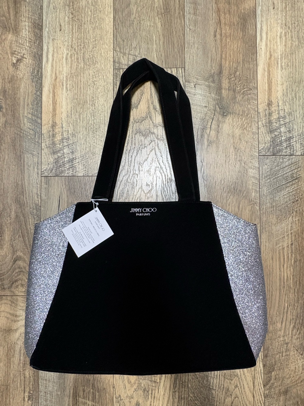 Jimmy Choo Black Velvet Tote with Silver Glitter Panels
